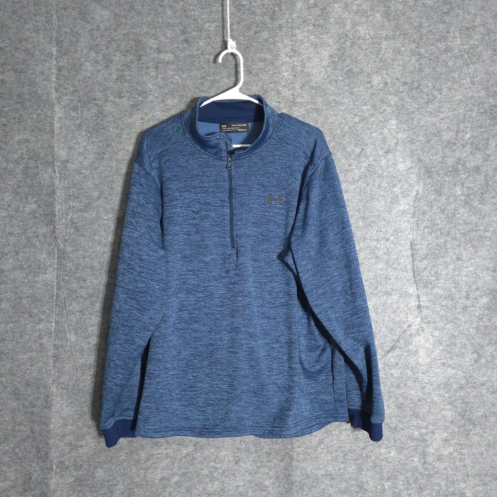 Under Armour ColdGear Quarter Zip Pullover Mens XXL Blue Heathered Training Top - Picture 1 of 9
